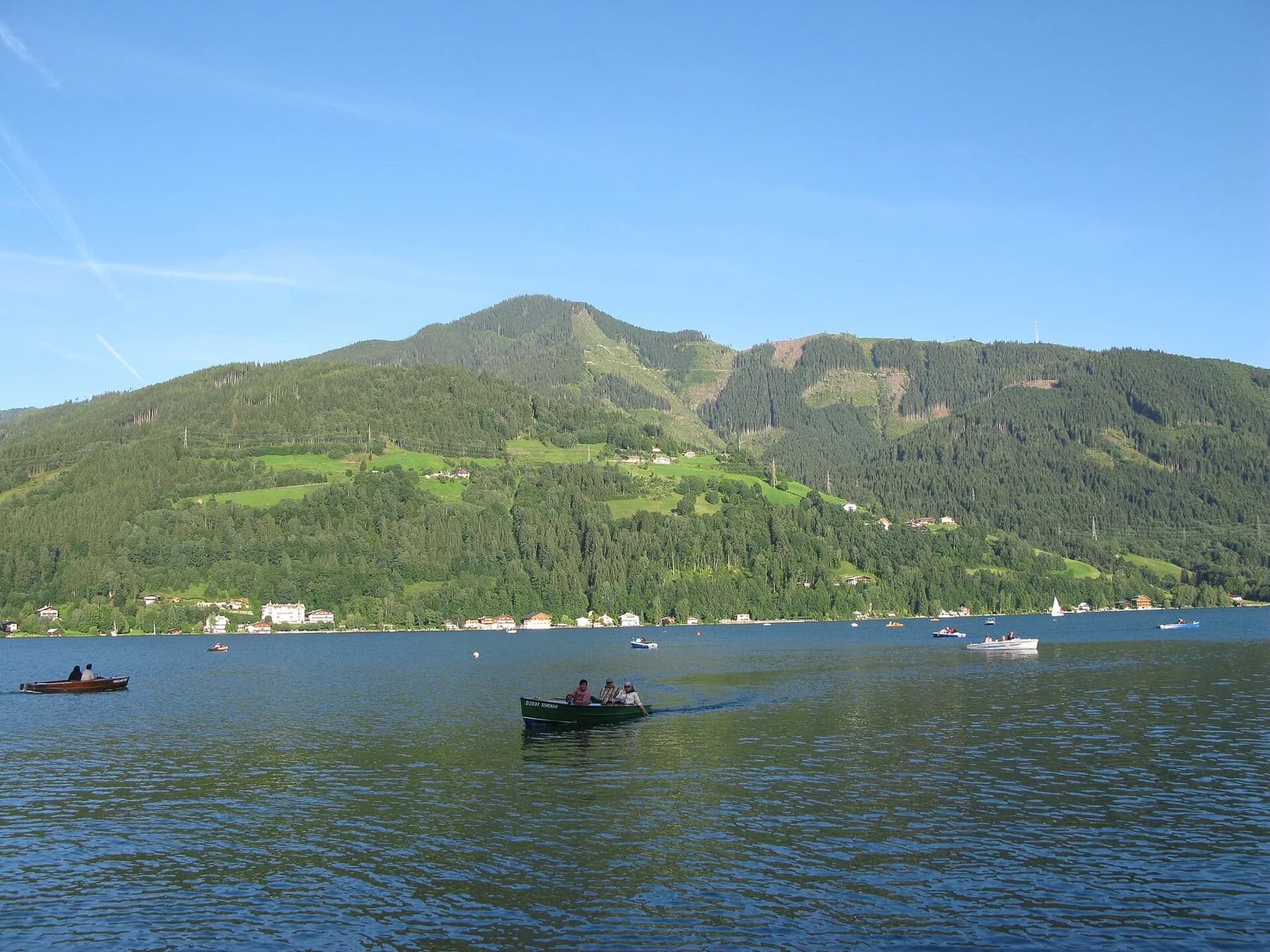 Boats on Lake Zell beneath the Austrian Alps